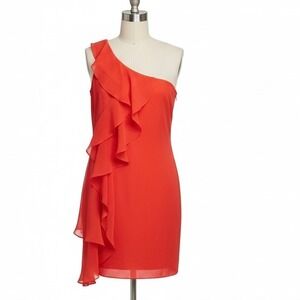 Oh My Julian One Shoulder Ruffle Mini Dress Orange Red Medium